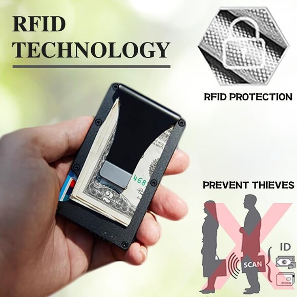 RFID Blocking Slim Wallet with Money Clip | Minimalist Metal Card Holder (Black) - Picture 3 of 7